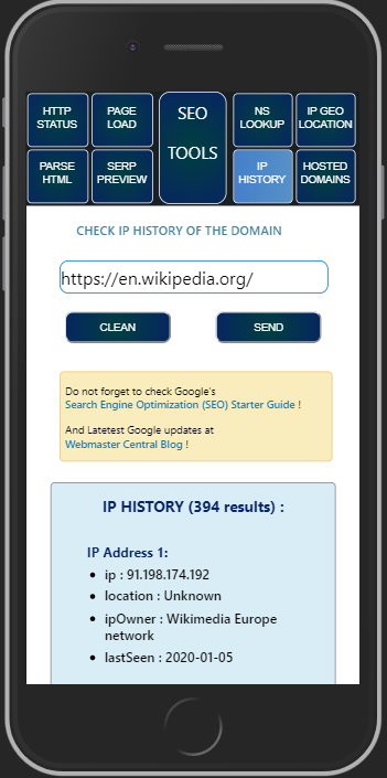domain IP history data check